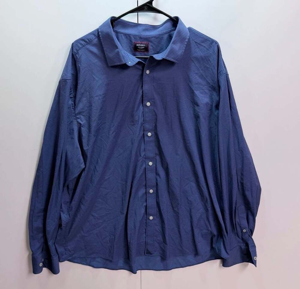 Untuckit Men's XXX-Large Relaxed Fit Long Sleeve Button-Up Blue Nylon Blend